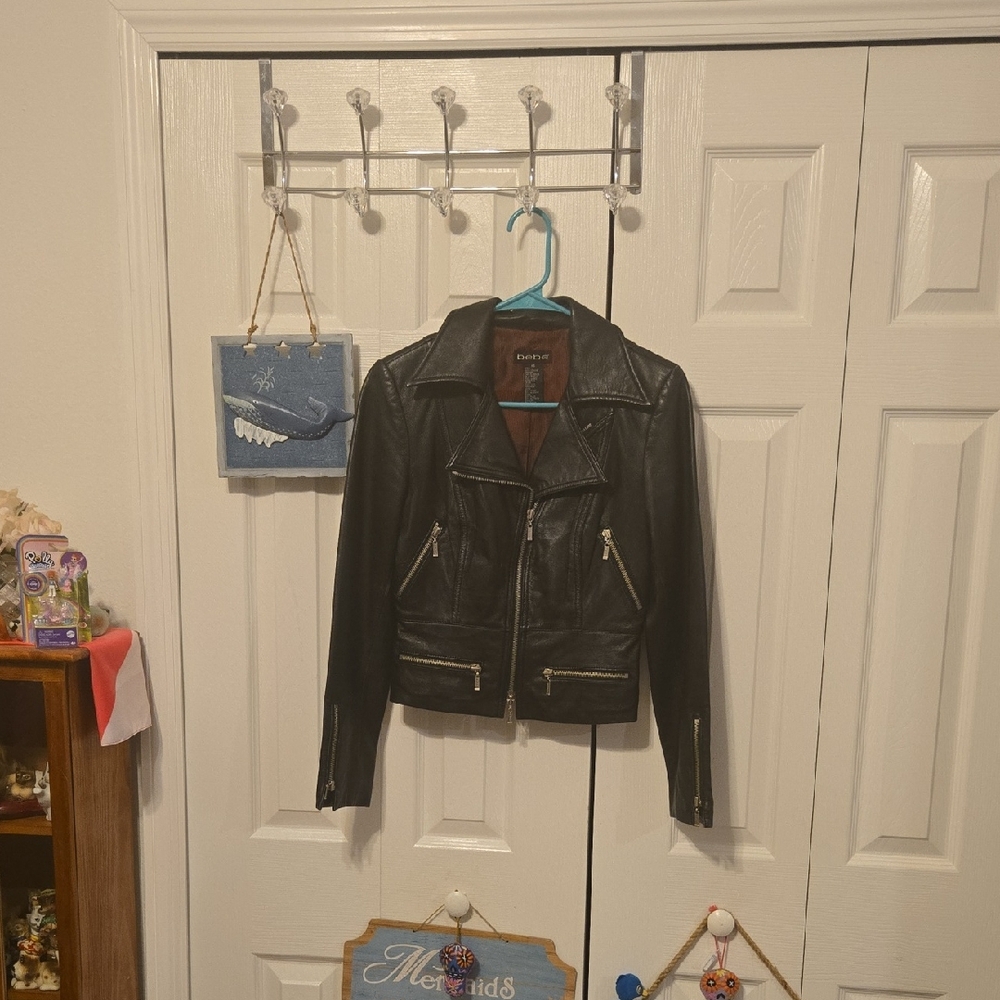 bebe Black Leather Jacket with Stylish Zippers